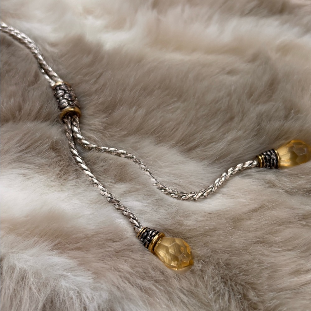 Lariat Silver tone Necklace with Citrine Accent